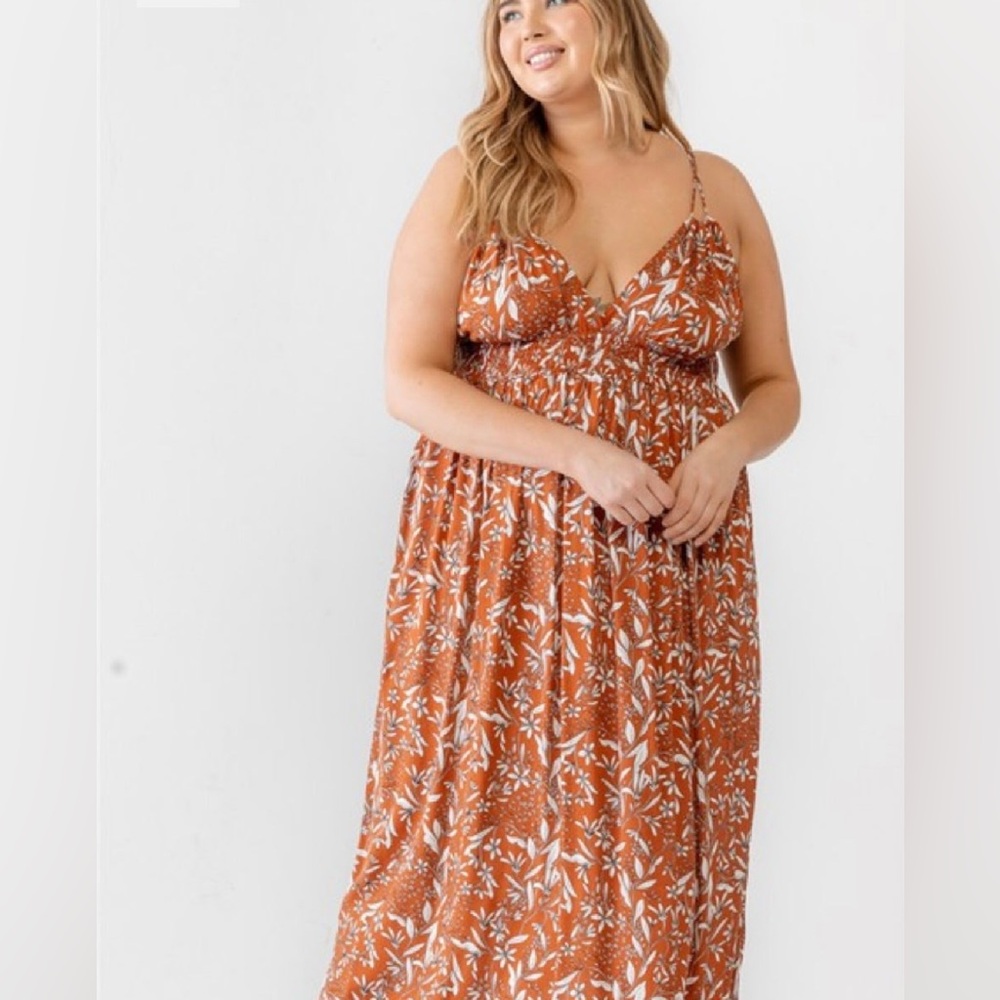 Elegant Rust Floral Maxi Dress